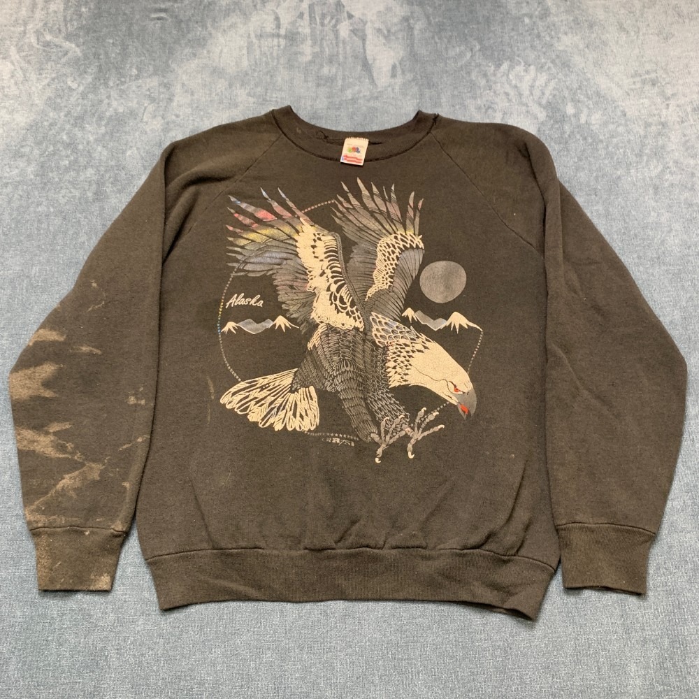 Vintage Fruit Of The Loom Sweatshirt Adult Large Black Fleece Lined Made In USA